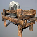 Traditional Wooden Stone Mill with Circular Millstone and Rustic Wooden Stand