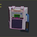 White Security Control Panel With Blue Screen Gray Pipe And Yellow Warning Stripes
