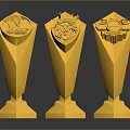 Golden Geometric Decorative Furniture Pieces With Ornate Patterns And Stable Bases
