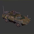 Wheeled Armored Tank With Green Brown Camouflage Turret And Top Antenna