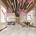 Elegant Modern Beauty Salon Interior With Pink Cherry Blossom Decor Skincare Shelves And Styling Tables