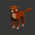 Red Horned Cat Like Creature Character Toy With Blue Eyes And White Paws