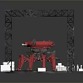 Game Movie Character In Metal Frame Structure With Red Figures And White Blocks