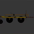 Yellow Frame Agricultural Machinery With Multiple Black Wheels And Metal Structure