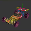 Muddy Remote Control Off Road Car With Yellow Pink Body Large Wheels And Rear Wing