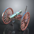 Antique Weapon Cannon With Large Wooden Wheels And Brass Barrel Historical Design