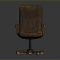 Brown Office Chair With Armrests Rolling Wheels And Worn Texture On Dark Background