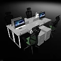 Modern Office Desk Workspace Setup With Computer Monitors Ergonomic Chairs And Storage Drawers