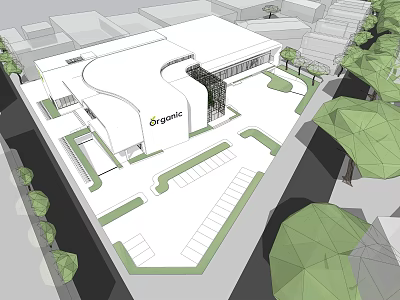 Modern Commercial Street Design With Modern Architecture Green Areas Pedestrian Walkways And Plaza Space 3d model
