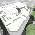 Modern Commercial Street Design With Modern Architecture Green Areas Pedestrian Walkways And Plaza Space