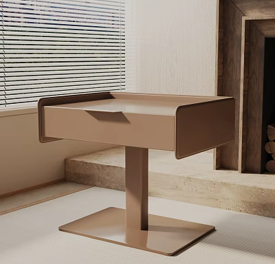Modern Minimalist Nightstand with Metal Stand and Beige Drawer in Contemporary Interior Setting 3d model