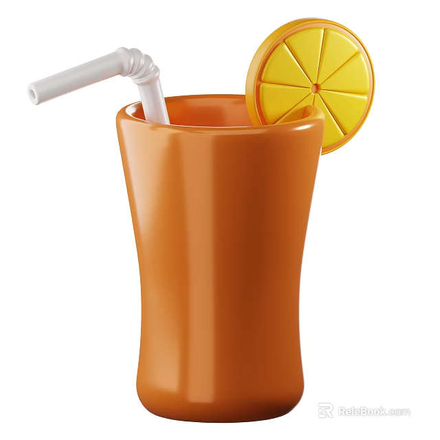 Refreshing Orange Drink In Tall Cup With Straw And Lemon Slice 3d model