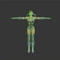 3D Female Character Model With Blue Black Costume Mask And Outstretched Arms