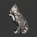 Gray White Cat Statue In Sitting Pose With Raised Front Paw On Gradient Gray Background 3d model
