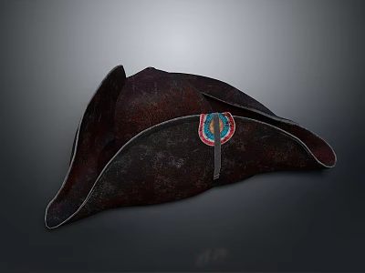 Dark Patterned Pirate Hat With Wide Brim And Decorative Badge 3d model