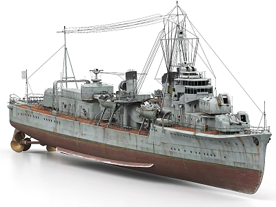 Vintage Warship Model With Rustic Hull Mast Structure And Deck Equipment 3d model