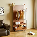 Modern Minimalist Rolling Clothes Rack with Storage Shelves for Coats Shirts in Living Room