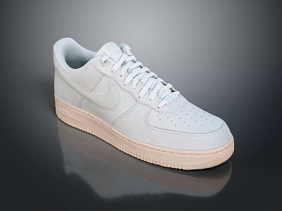 Nike White Classic Low Top Sneakers With Lace Up Closure And Beige Sole Design 3d model