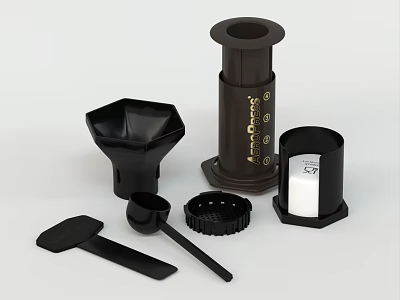 Black Kitchen Coffee Appliance Set With Funnel Scoop Grinder And Accessories 3d model