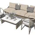 Outdoor Wicker Sofa Set With Gray Cushions Matching Chairs And Coffee Table