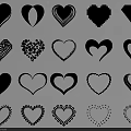 Various Black Heart Shapes With Different Stylized Patterns And Outlines 3d model