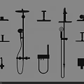 Modern Shower Fixtures Including Rain Shower Heads Handheld Sprays Mounting Brackets And Taps