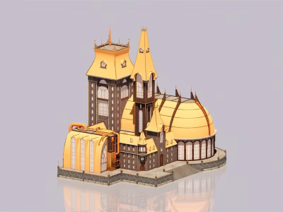 Hotel Building With Yellow Brown Exterior Spires Domes And Arched Windows Design 3d model