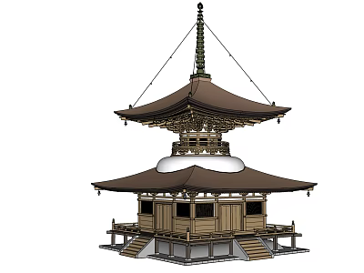 Ancient Two Tiered Wooden Pagoda With Traditional Roof And Intricate Eaves Design 3d model
