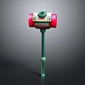 3D Rendered Hammer Shaped Weapon With Red Cylindrical Parts Green Knob And White Ring Handle