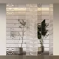 Textured Glass Brick Wall With Geometric Patterns And Green Plant Reflection