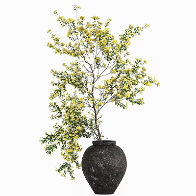 Ornamental Decor Set With Black Vase Yellow Flowers And Natural Branches For Home Decor 3d model