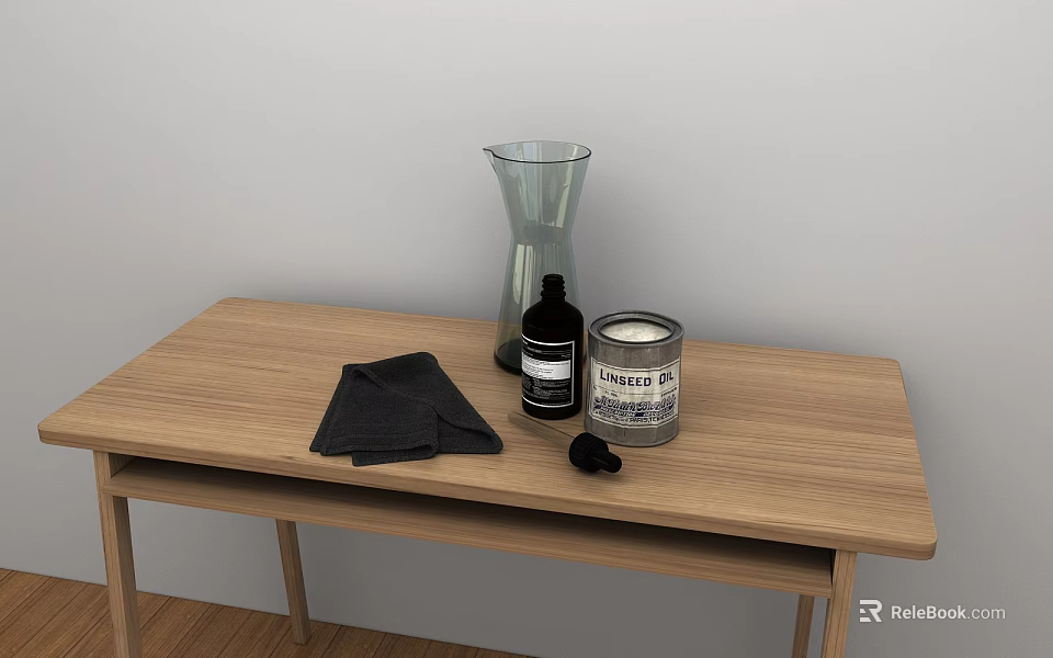 Decorative Ornament Set with Glass Vase Black Bottle Metal Canister on Wooden Table 3d model 