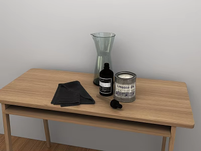 Decorative Ornament Set with Glass Vase Black Bottle Metal Canister on Wooden Table 3d model
