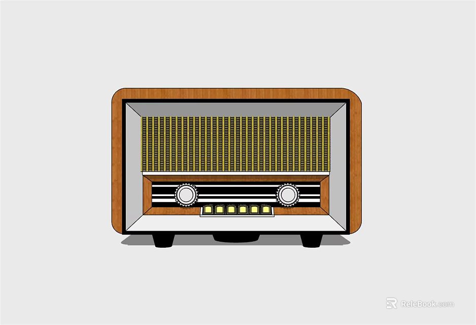 Retro Radio Speaker with Wooden Cabinet Classic Grill Knobs Buttons and Black Stand Legs 3d model 