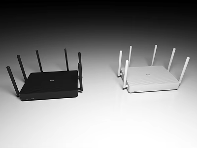 High Speed Wireless Routers with Multiple Antennas in Black and White Color Options 3d model