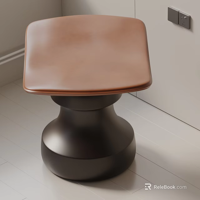 Modern Brown Leather Top Side Table With Black Curved Base Design 3d model