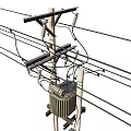 Utility Pole With Transformer And Multiple Power Lines Against White Background 3d model