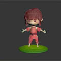 Cartoon Character With Red Hair And Red Outfit Standing On Green Base Platform