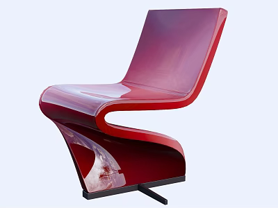 Stylish Red Modern Single Chair With Sleek Curved Design Glossy Surface And Black Metal Base 3d model
