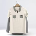 Stylish Clothes Hanger Holding Beige Polo Shirt With Gray Long Sleeves And Two Pockets