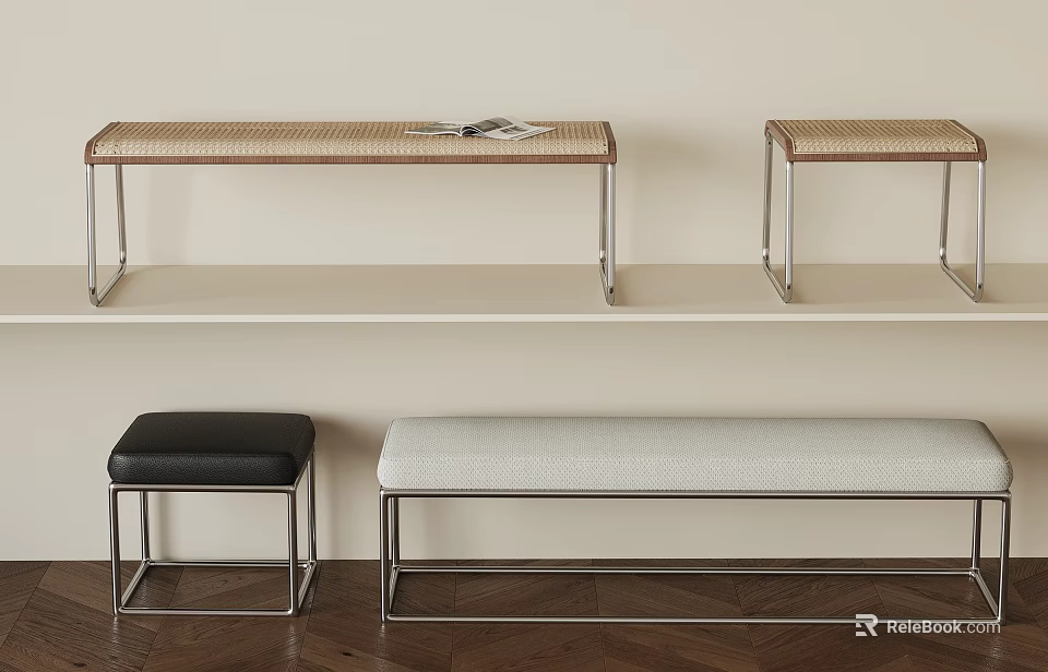 Modern Stylish Stools Featuring Metal Frames Woven Fabric Seats Bench And Small Types 3d model