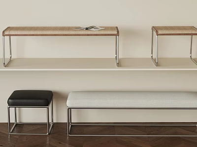 Modern Stylish Stools Featuring Metal Frames Woven Fabric Seats Bench And Small Types 3d model