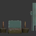 Green Industrial Control Cabinet With Concrete Bases And Metal Components