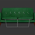 Green Tufted Sofa With Wooden Legs And Oval Marble Coffee Table With Metal Frame