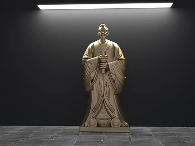 Golden Ancient Figure Landscape Sculpture With Robes And Clasped Hands On Stone Floor 3d model