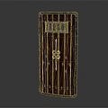 Classic Brown Wooden Door With Metal Accents And Grille Window Design