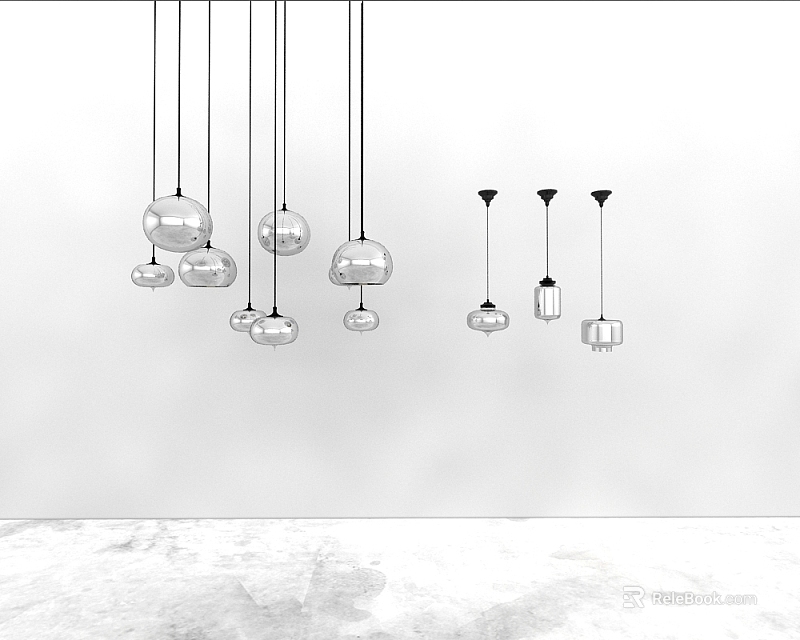 Modern Glass Pendant Lights With Spherical Shapes Hanging In White Interior Design 3d model 