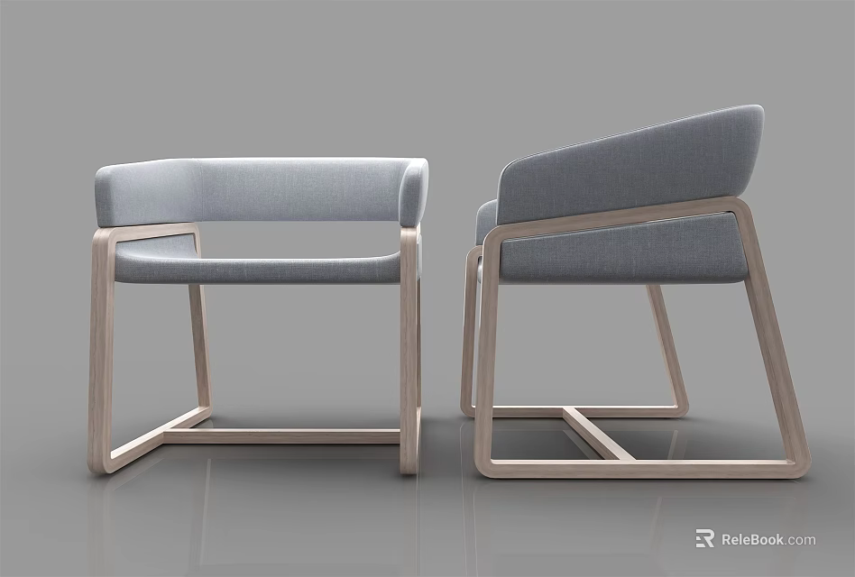 Modern Leisure Chair Featuring Wooden Frame And Gray Fabric Upholstery With Sleek Lines 3d model 