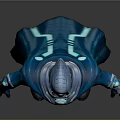 Futuristic Game and Movie Character in Blue Armor Costume with Glowing Chest Cape and Helmet