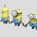 Cute Yellow Minion Dolls Standing In A Row With Blue Overalls And Various Expressions